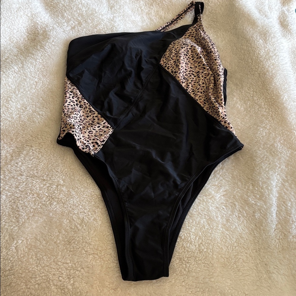 New Redlove Paris One Shoulder Black and Leopard One-Piece Swimsuit